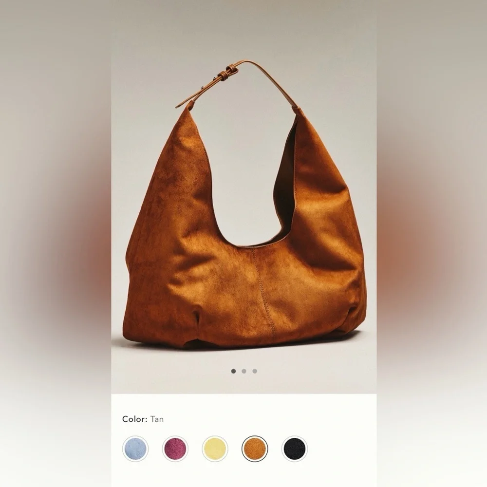 NWT new Anthropologie large faux suede slouchy bag purse tan Hobo Bag